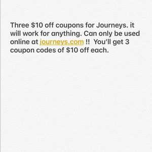 journeys $10 off coupons!! (3 coupons included)